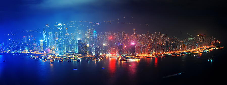 Hong Kong aerial night #9 Photograph by Songquan Deng