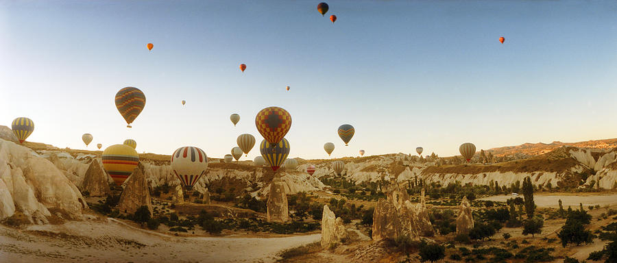 Transportation Photograph - Hot Air Balloons Over Landscape #9 by Panoramic Images