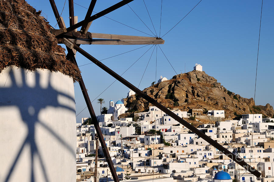 Greek Photograph - Ios town and windmill #2 by George Atsametakis