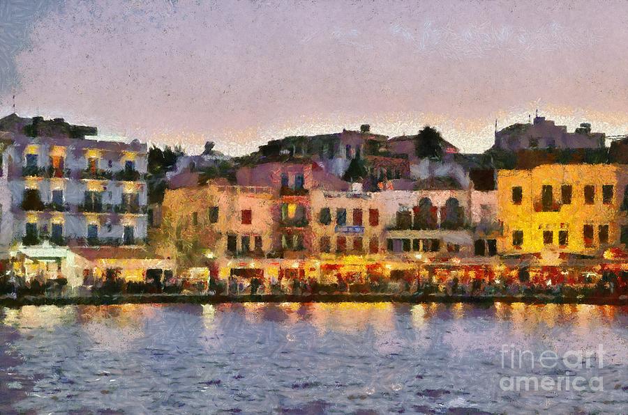 Painting of the old port of Chania #2 Painting by George Atsametakis