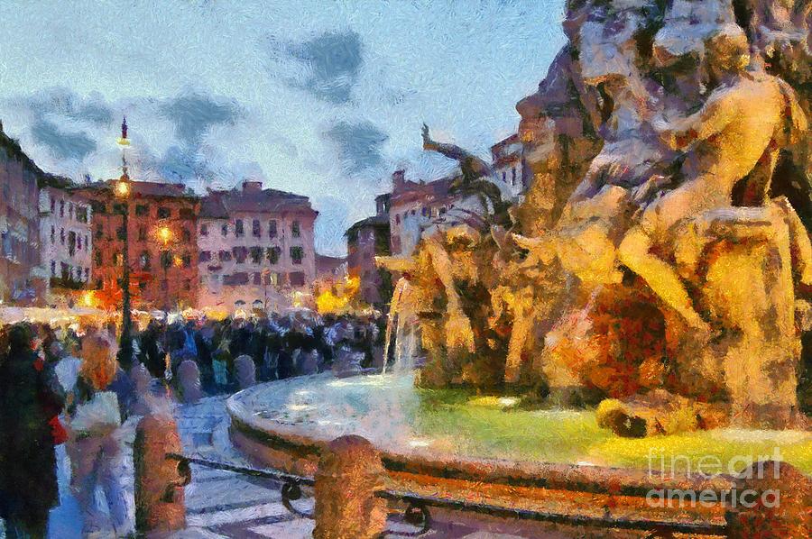 Piazza Navona in Rome #5 Painting by George Atsametakis