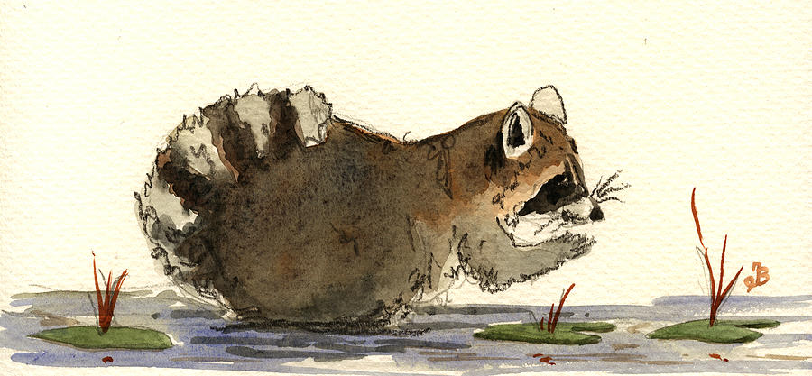 Wildlife Painting - Raccoon  #9 by Juan  Bosco