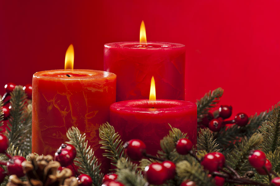Red advent wreath with candles #9 Photograph by U Schade