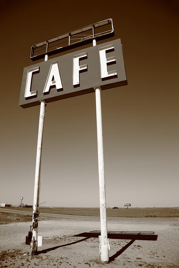 Route 66 - Cafe Sign 2012 Sepia Photograph by Frank Romeo