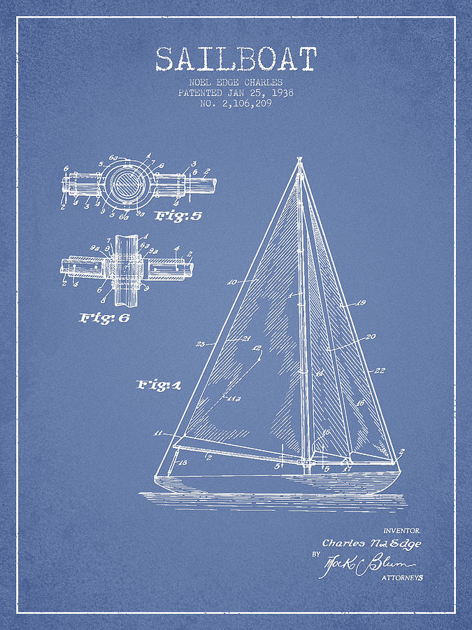 Vintage Digital Art - Sailboat Patent Drawing From 1938 #6 by Aged Pixel
