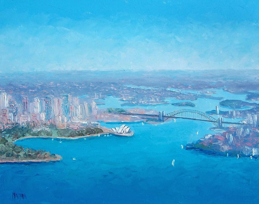 Sydney Harbour and the Opera House aerial view  Painting by Jan Matson