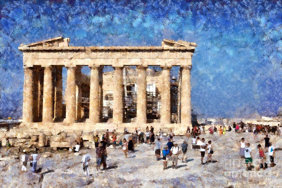 Tourists in Acropolis of Athens in Greece Painting by George ...