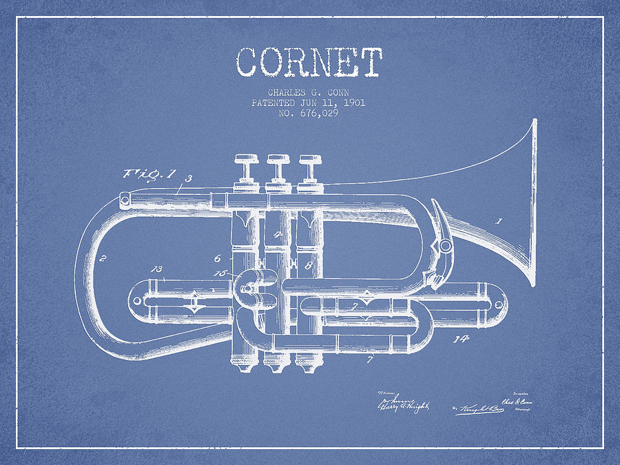Vintage Cornet Patent Drawing From 1901 Digital Art