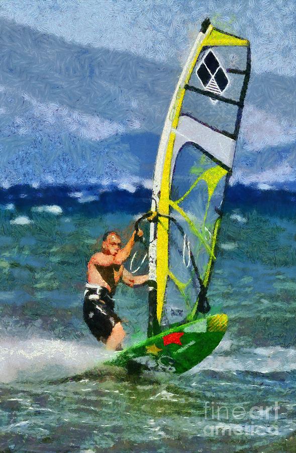 Windsurfing #16 Painting by George Atsametakis