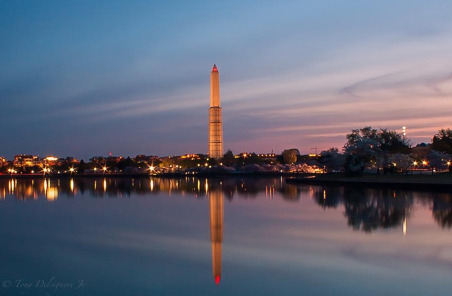 Landscape Photograph - 90 second exposure of the Washington Monument at sunrise by Tony Delsignore