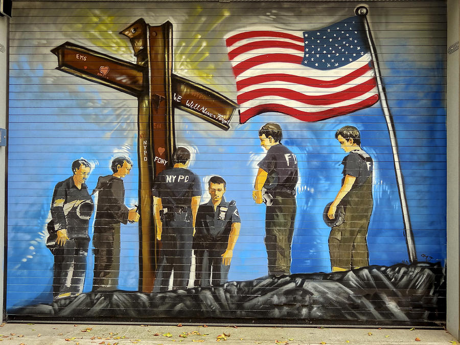 Flag Photograph - 911 Memorial Mural by Charles A LaMatto