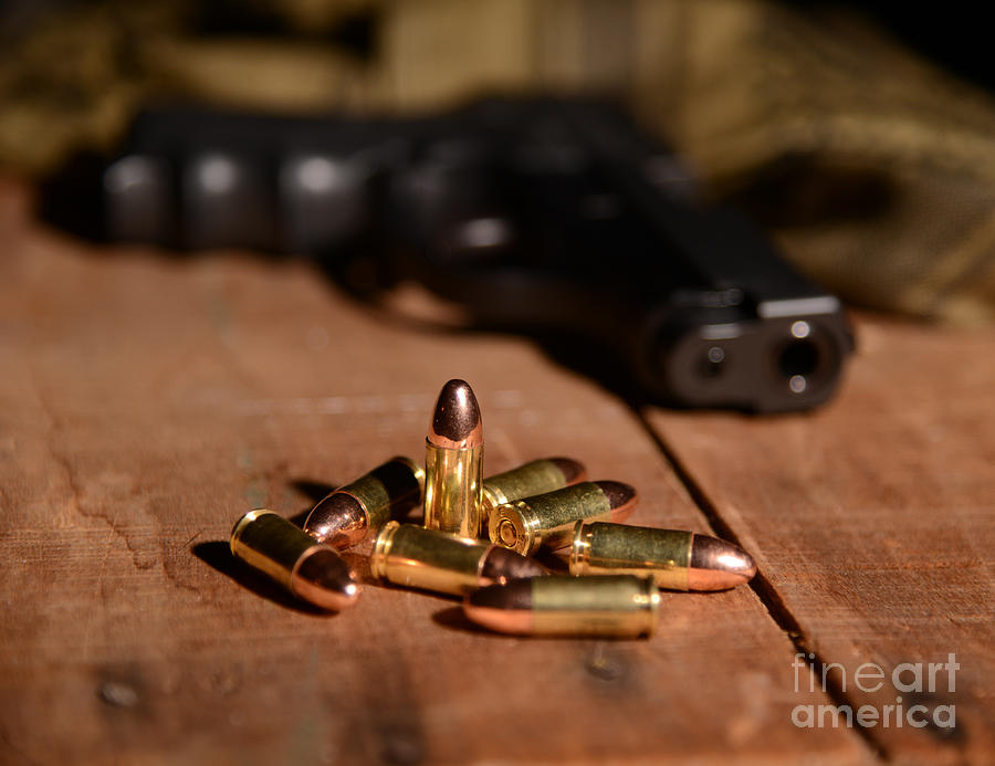 Shell Photograph - 9mm Ammo with gun by Jt PhotoDesign
