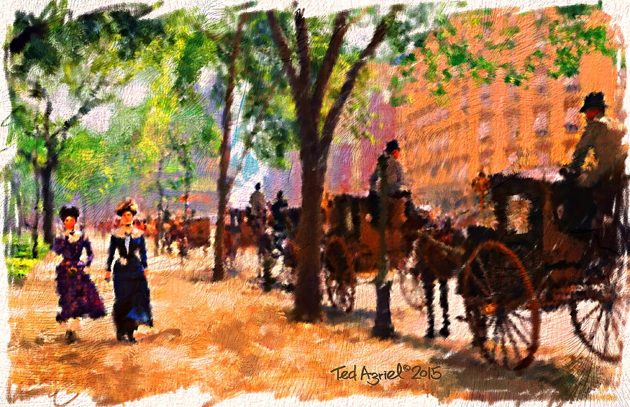 A 1890s Walk near Central Park Painting by Ted Azriel