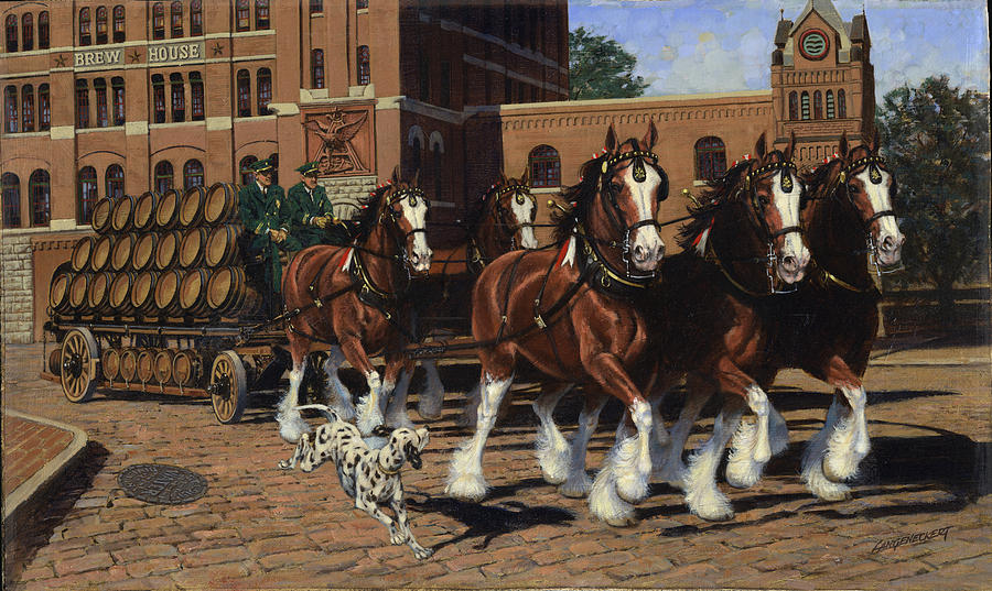 St. Louis Painting - Five Horse Hitch - Dalmation by Don  Langeneckert