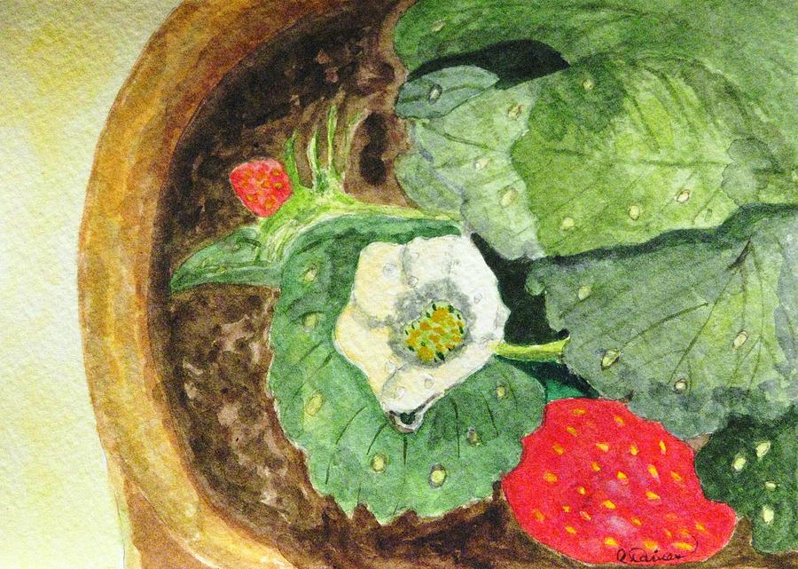 A Balcony Strawberry Plant Painting by Angela Davies
