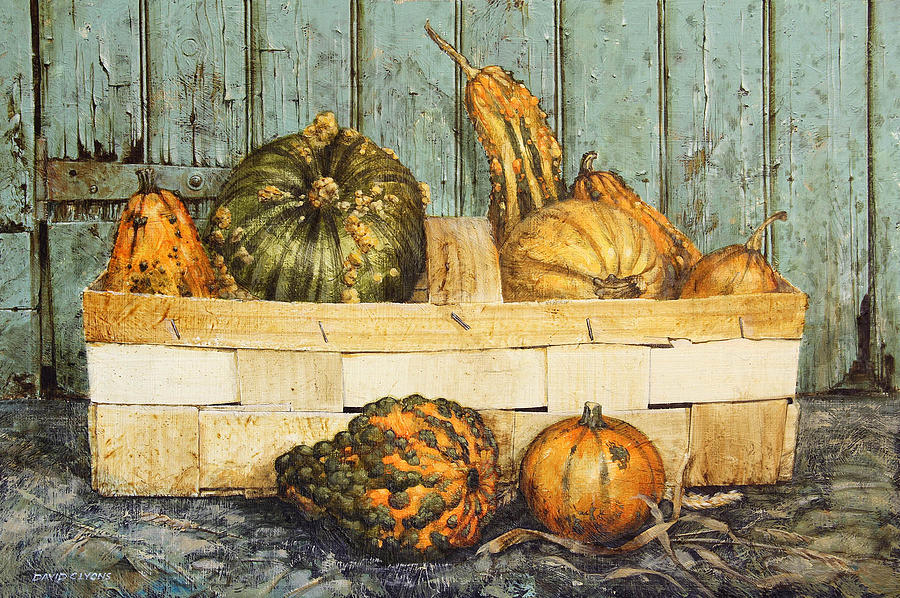Basket Painting - A basket of Gourds by David Lyons