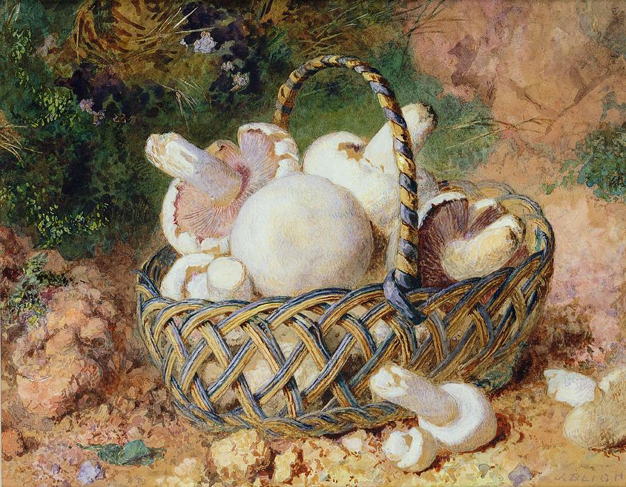 Mushroom Painting - A Basket Of Mushrooms, 1871 by Jabez Bligh