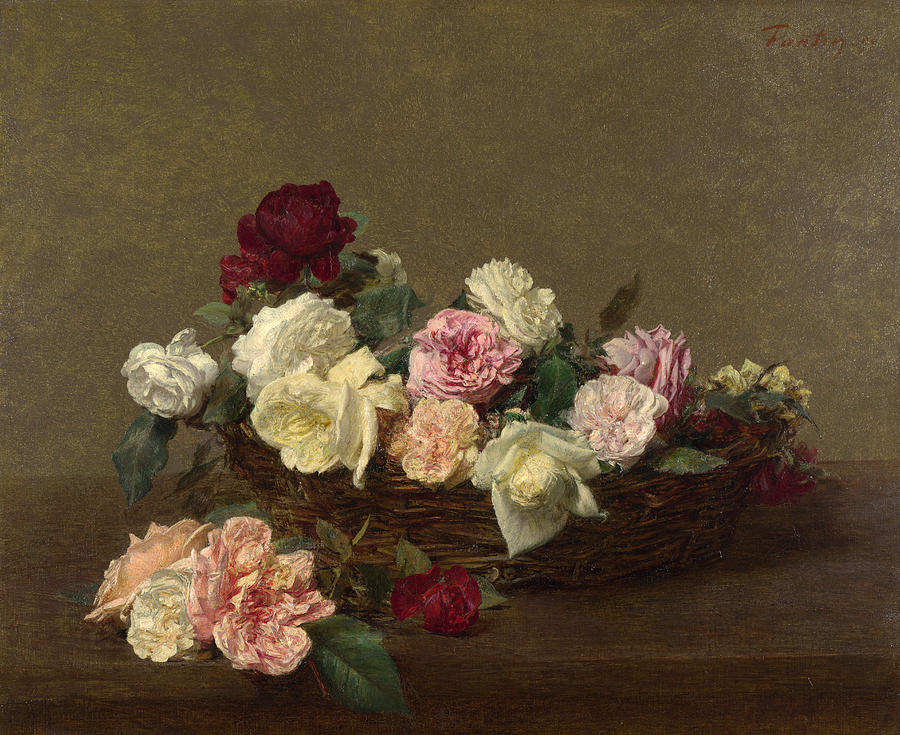 Henri Fantin-latour Painting - A Basket of Roses by Henri Fantin-Latour