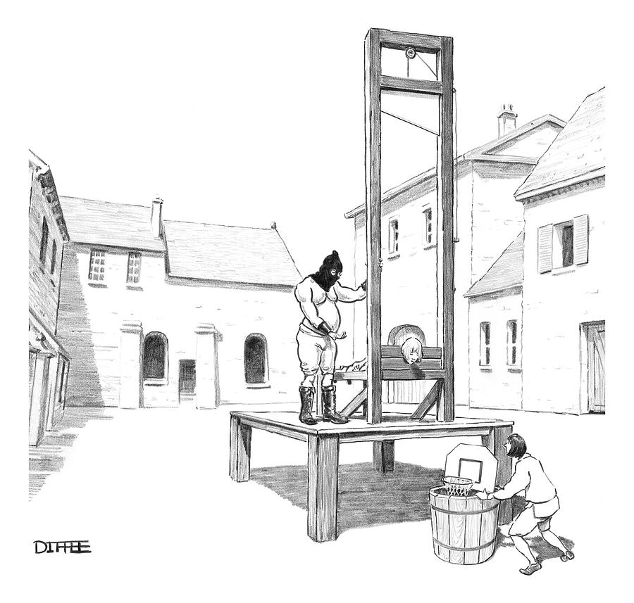 A Basketball Hoop Is Placed Under A Guillotine Drawing by Matthew Diffee