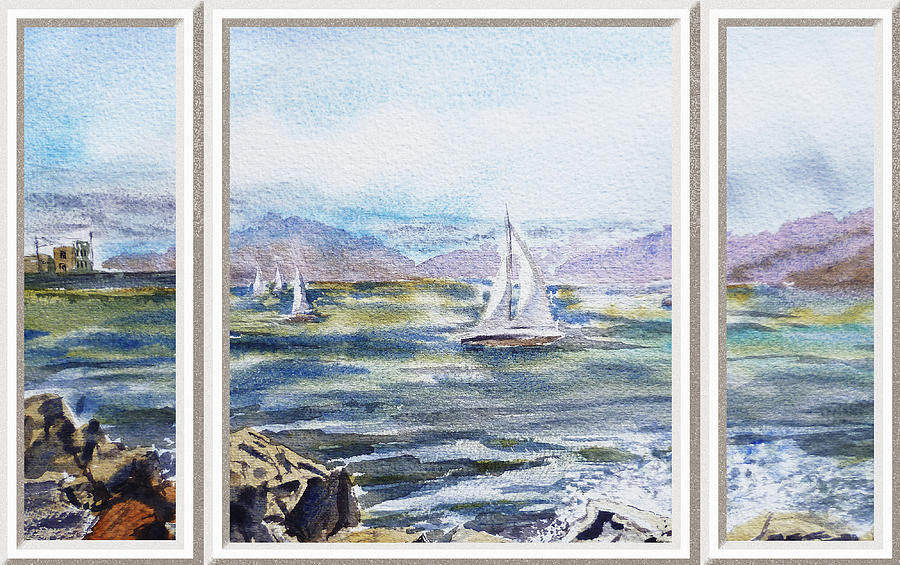 A Bay View Window Rough Waves Painting