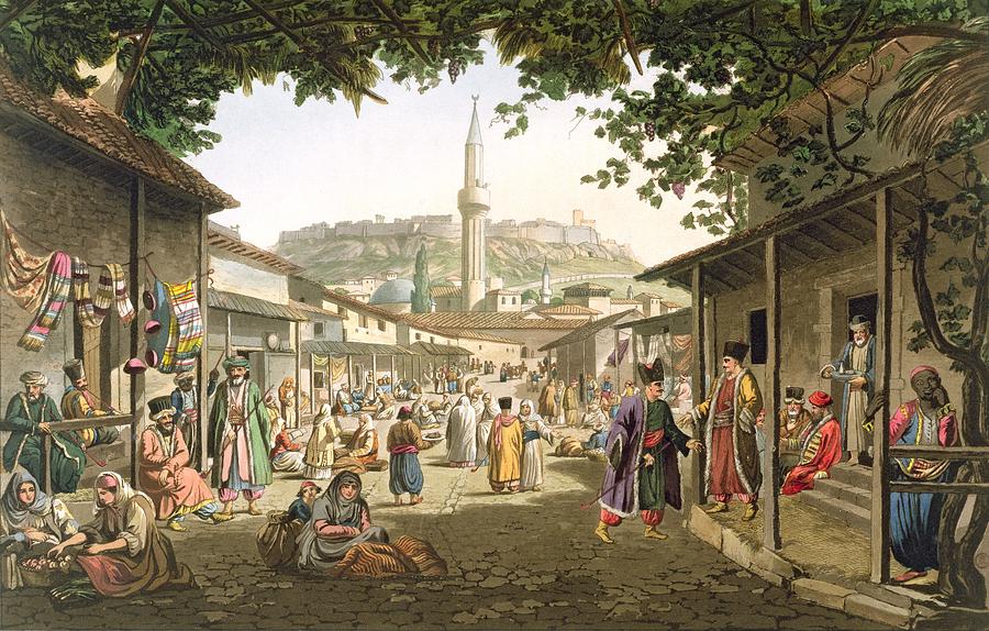 A Bazaar In Athens, Plate 1 From Part 1 Drawing by Edward Dodwell ...