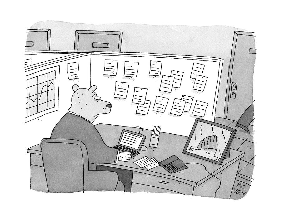 A Bear Dressed As An Office Worker Sits Drawing by Peter C. Vey