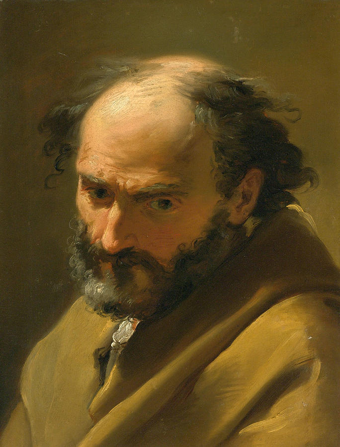 A bearded man bust length in a grey cape Painting by Ubaldo Gandolfi