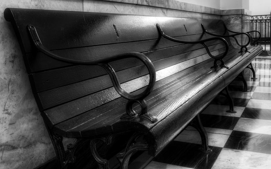 Bench Photograph - A Bench in Black and White by Greg and Chrystal Mimbs