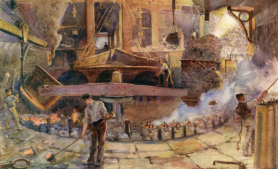 A Bessemer Converter In A Steelworks -- Drawing by Mary ...