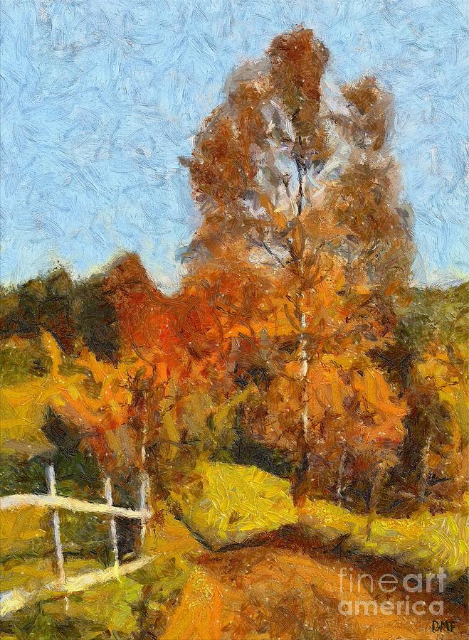 Tree Painting - A Birch Near The Fence by Dragica  Micki Fortuna