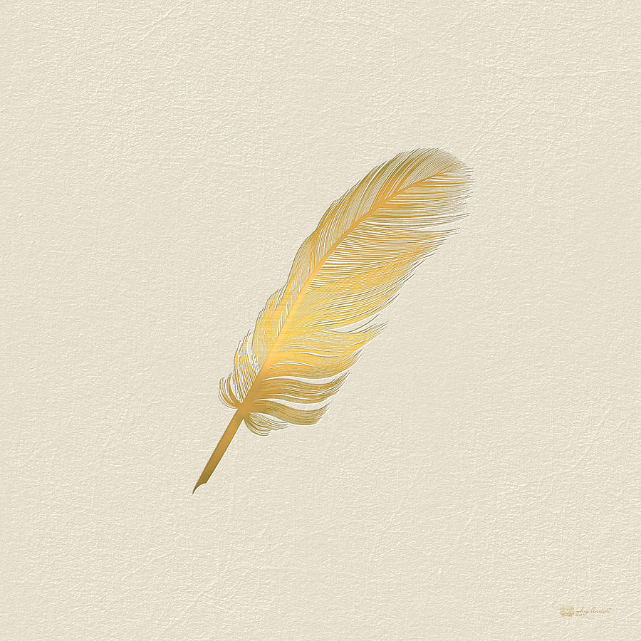 A Bird feather - Embossed Gold on Linen  Digital Art by Serge Averbukh