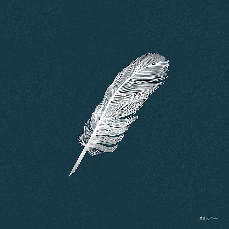 A Bird feather - Embossed Silver on Dark Slate Gray  Digital Art by Serge Averbukh