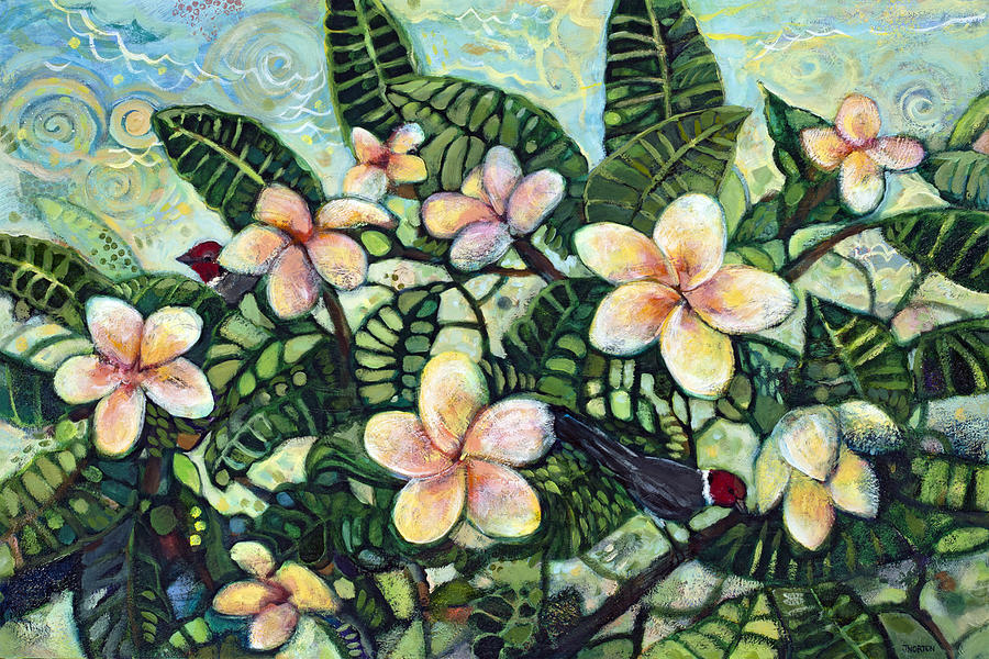 Plumeria Painting - A Bird In The Hand... by Jen Norton