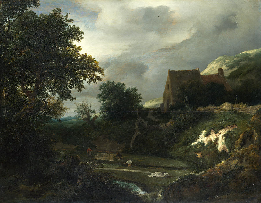 A Bleaching Ground in a Hollow by a Cottage Painting by Jacob Isaacksz van Ruisdael