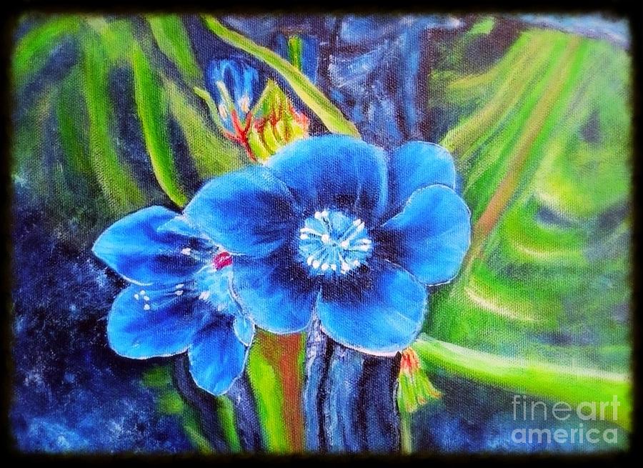 Exotic Blue Flower Prize for Blue Dragonfly Painting by Kimberlee Baxter