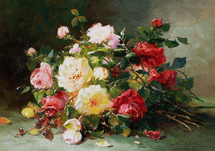 Eugene Henri Cauchois Painting - A Bouquet Of Roses by Eugene Henri Cauchois