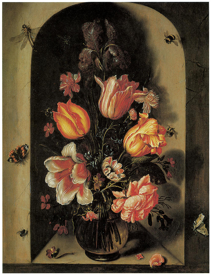 Tulip Painting - A Bouquet Set in a Deep Niche by Johannes Baers