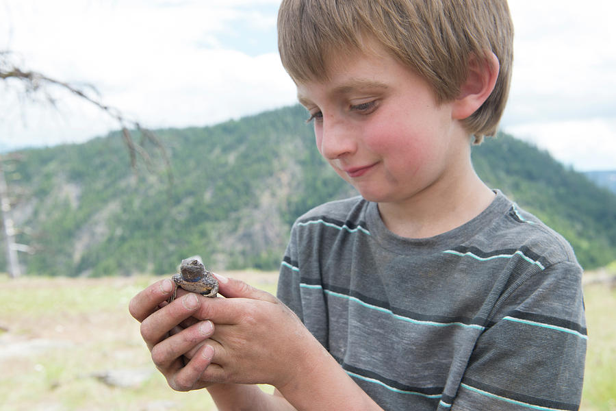 Nature Photograph - A Boy Holds A Common Fence Lizard by Alasdair Turner