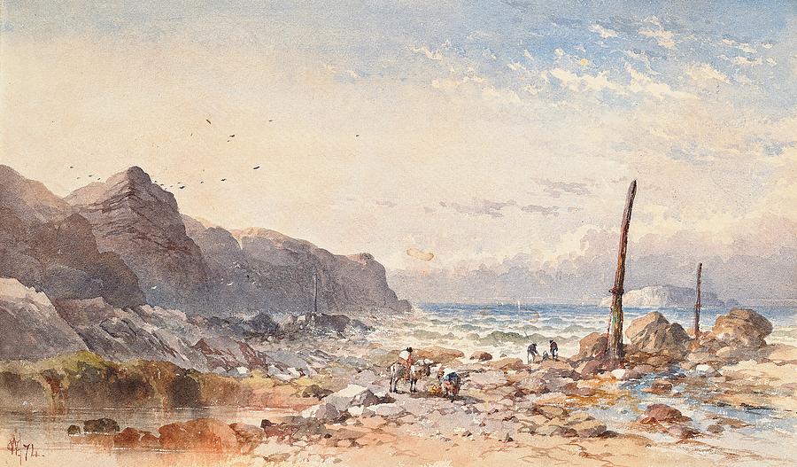 Landscape Painting - A breezy day with fisherfolk on the foreshore by William Cook of Plymouth