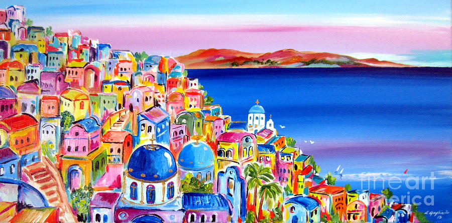 A bright day in Santorini Greece Painting by Roberto Gagliardi