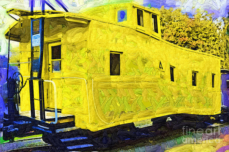 A Bright Yellow Caboose Digital Art by Kirt Tisdale