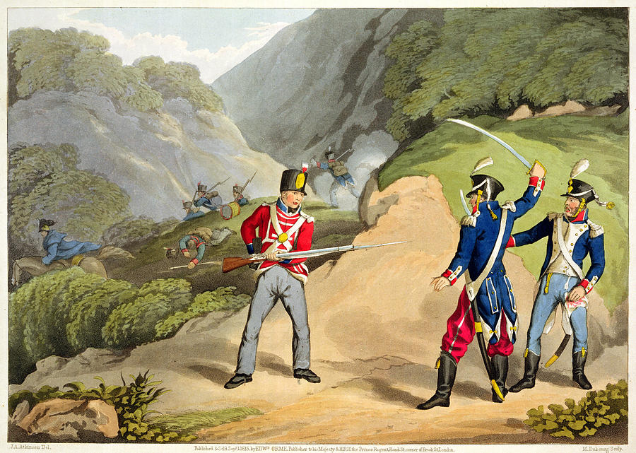 Mountain Drawing - A British Soldier Taking Two French by John Augustus Atkinson