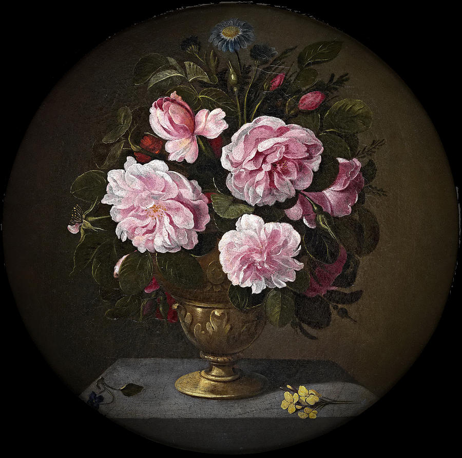 A Bronze Vase with Roses Painting by Pedro de Camprobin