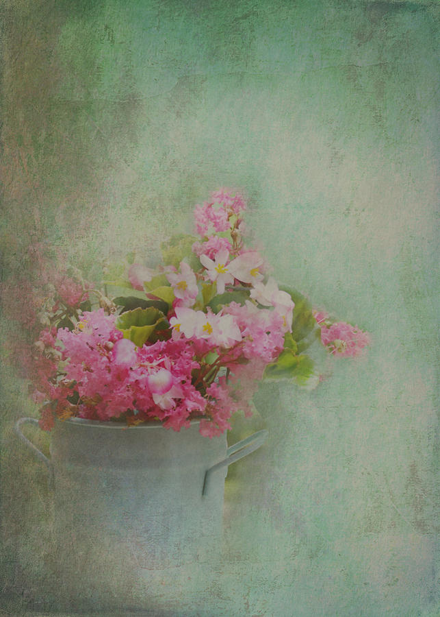 A Bucketful of Pink Cottage Garden Flowers Photograph by Carla Parris