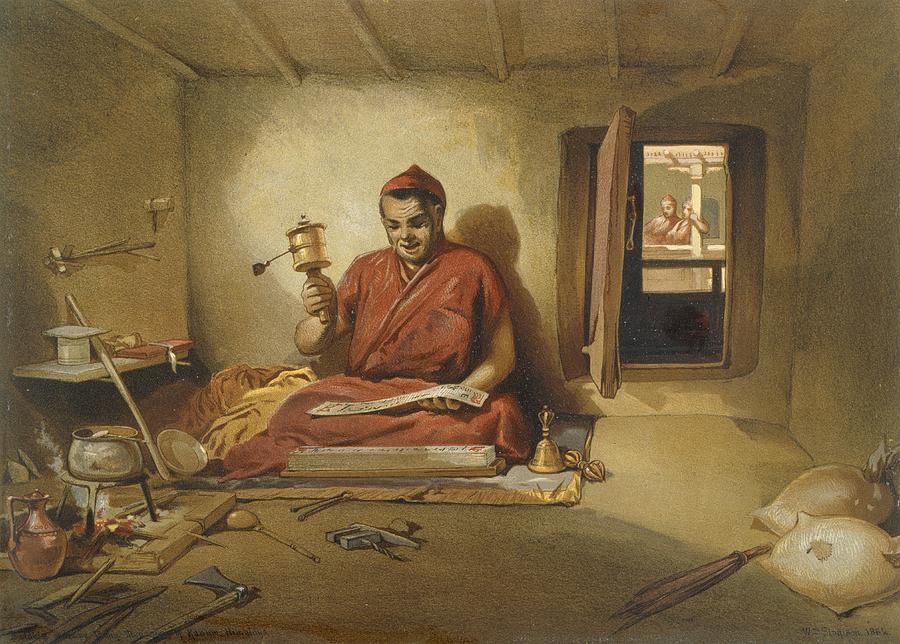 A Buddhist Monk, From India Ancient Drawing by William 'Crimea' Simpson