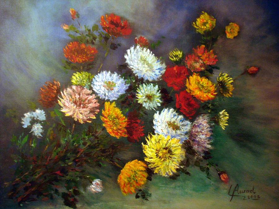 Dahlia flowers Painting by Laila Awad Jamaleldin