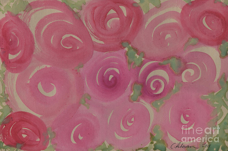 Cathy Peterson Painting - A bunch of pink roses. 2011 by Cathy Peterson