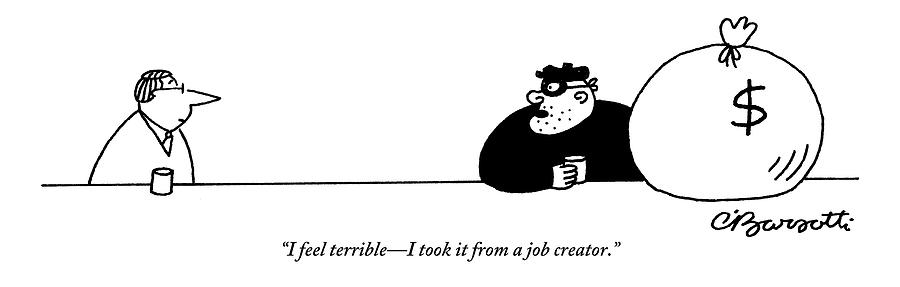 A Burglar With A Large Bag Of Money Talks Drawing by Charles Barsotti