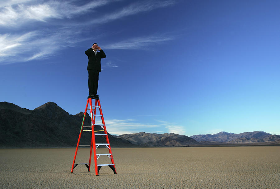 Ælte tapet Ristede A Businessman Stands On Top Of A Ladder Photograph by Olivier Renck - Pixels