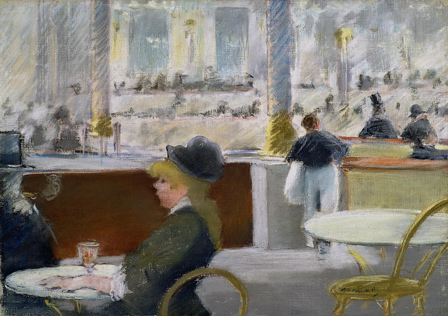 A Cafe, Place Du Theatre Francais Drawing by Edouard Manet